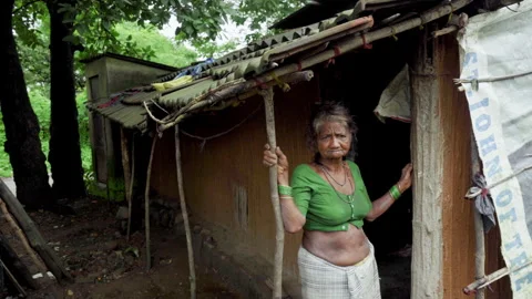 Indian old woman at village house, Palghar, India, Editorial Use 27 Aug 2023Stock Footage