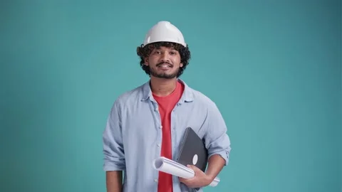 Indian or arabic engineer Smile and Make OK Hand Gestures Good Job Sign on a Video stock 238771628