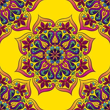 Indian ornamental seamless pattern. Ethnic folk mandala. Stock-Illustration