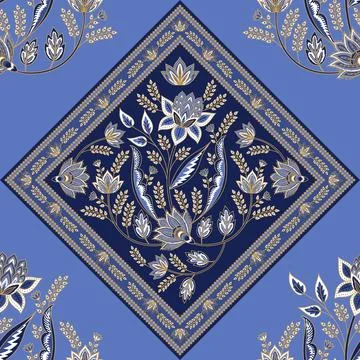 Indian paisley pattern vector. Mandala medallion motif for silk scarf fabric  Illustrazione stock