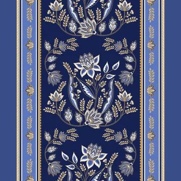 Indian paisley pattern vector seamless border. Arabesque floral background Stock Illustration