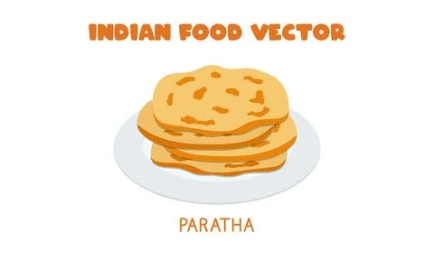 Indian Paratha flatbread flat vector illustration clipart cartoon. Asian food Stock Illustration