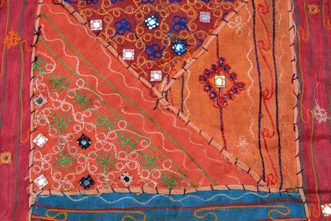 Indian patchwork carpet in Rajasthan. Indian Background Stock Photos