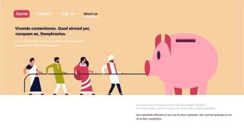 Indian people team pulling rope piggy bank money growth concept indian man woman Stock Illustration