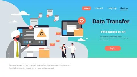 Indian people working data transfer concept synchronization computer connection Stock Illustration