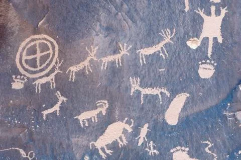 Indian petroglyph Stockfoto's