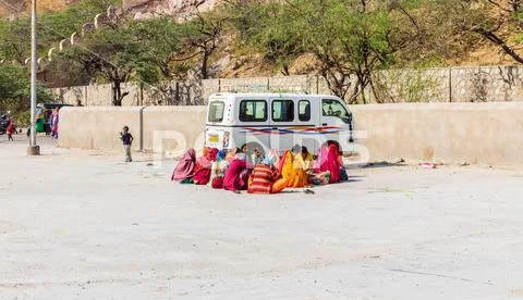 Indian piligrims near the Monkey Temple, Jaipur Stock Photos