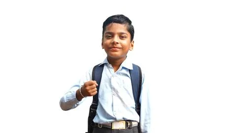 Indian poor Child student ready to go to school posing. Education concept. Stock Photos