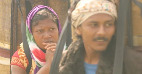Indian Poor Couple workers with Cans on Hill Stock Footage 326793926