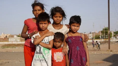 Indian poor kids standing Stock Footage 62532071