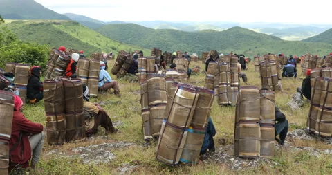 Indian Poor workers with Cans on Hill Видео 326731992