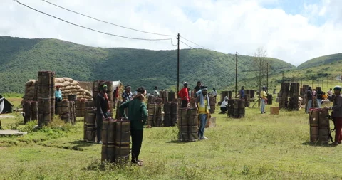 Indian Poor workers with Cans on Hill Видео 327048130