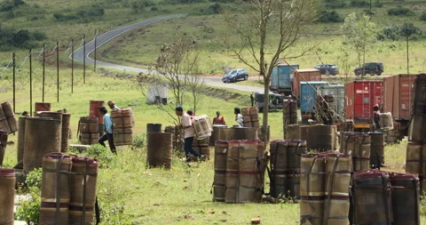 Indian Poor workers with Cans on Hill Stock Footage 327048923