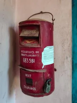 Indian Post Box hung to a wall in front of India Post Office. Indian Letterbo 写真素材