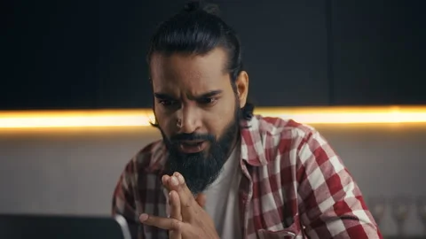 Indian programmer reading good news email, gesturing yes, proud achievement Stock Footage 313281315