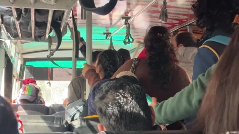 Indian Public Bus Interior Crowded Passengers Standing Seated Day Stock Footage 328139255