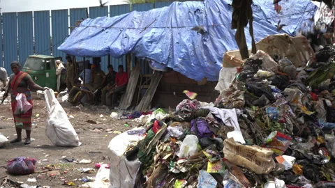 Indian rag picker at garbage dumping site, Mumbai, India 스톡 동영상 158359550