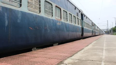 Indian railway train in platform. Stock Photos