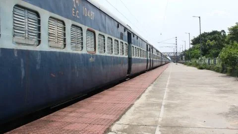 Indian railway train in platform Stock Photos