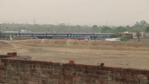 Indian Railways. The train from far point. Desert. Stock Footage 80577150