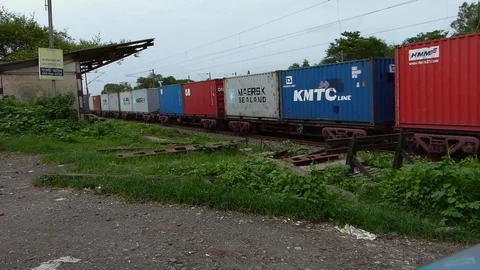 Indian Railways Two Freight train meet at station near Dahanu Maharashtra India Video stock 107460966