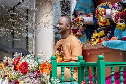 An Indian religious devotee sitting on a float Stock Photos