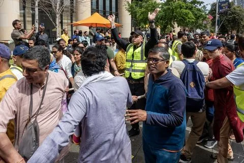 Indian religious devotees march at Parramatta Square Stock Photos