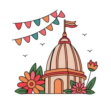 Indian religious festival celebration vector featuring temple dome, saffron dhwa Stock Illustration