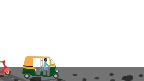 Indian Rickshaws and Scooters Driving by in Alpha Channel Stock Footage