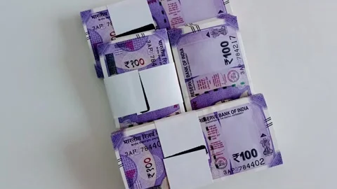 Indian Rupee 100 Currency Note Bundles notes isolated on white Background 스톡 동영상 332276730