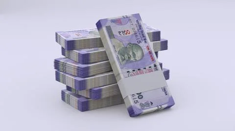 Indian Rupee 100 Currency Note Bundles - 3D Illustration Stock Illustration