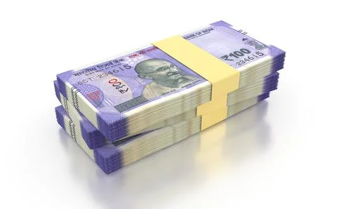 Indian Rupee 100 Currency Note Bundles isolated on White Background - 3D Illu Stock Illustration