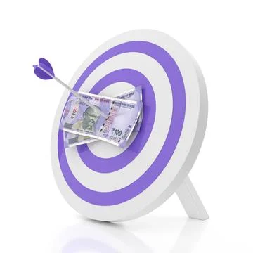 Indian Rupee 100 Currency Note in an arrow with target isolated on White Ba.. Illustrazione stock