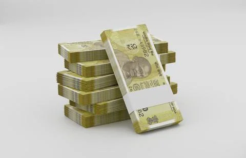 Indian Rupee 20 Currency Note Bundles - 3D Illustration Stock Illustration