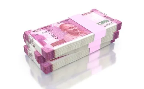 Indian Rupee 2000 Currency Note Bundles isolated on White Background - 3D Ill Stock Illustration