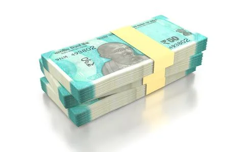 Indian Rupee 50 Currency Note Bundles isolated on White Background - 3D Ill.. Stock Illustration