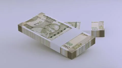 Indian Rupee 500 Currency Note Bundles - 3D Illustration Stock Illustration