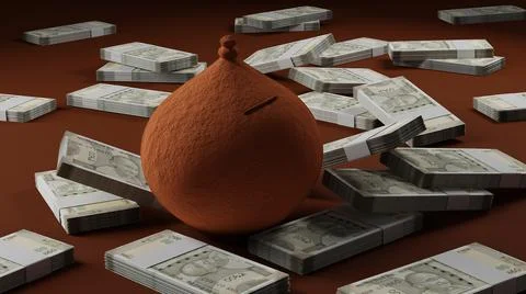 Indian Rupee 500 Currency Notes with a Pottery Coin Bank Savings Concept - 3D 스톡 일러스트
