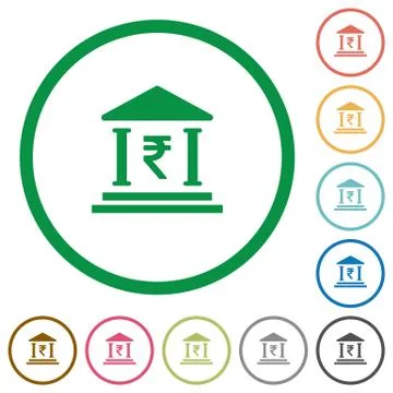 Indian Rupee bank outlined flat icons Stock Illustration