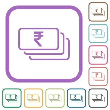 Indian Rupee banknotes outline simple icons Stock Illustration