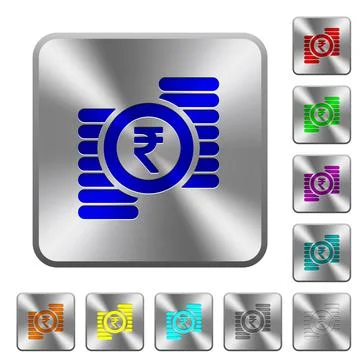 Indian Rupee coins rounded square steel buttons Stockillustratie