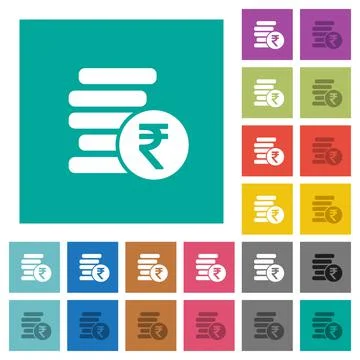Indian Rupee coins square flat multi colored icons 库存插图