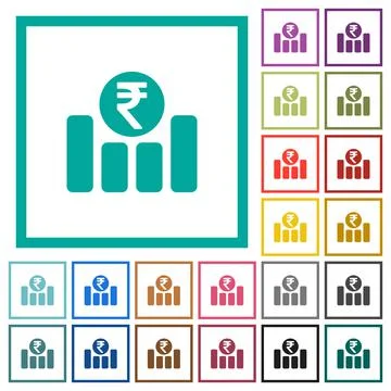 Indian Rupee financial graph flat color icons with quadrant frames Stockillustratie
