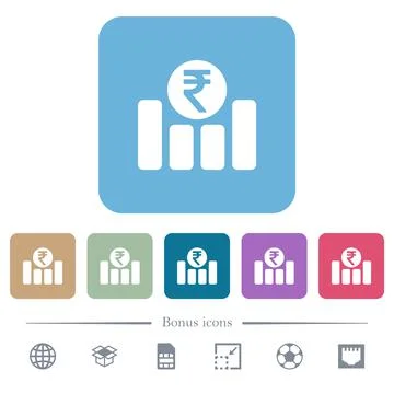 Indian Rupee financial graph flat icons on color rounded square backgrounds Stock Illustration