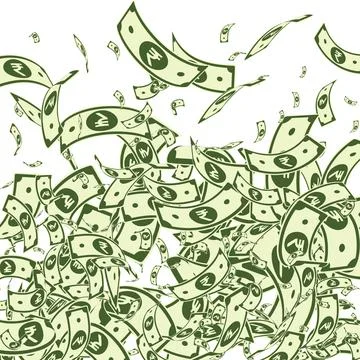 Indian rupee notes falling. Messy INR bills on whi Stock Illustration