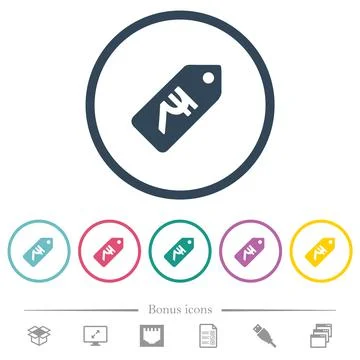 Indian Rupee price label flat color icons in round outlines Stock Illustration