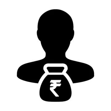 Indian Rupee Sign Icon Vector Person Male Avatar Symbol With Money Bag Stock Illustration