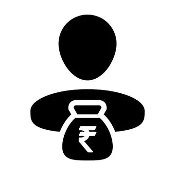 Indian Rupee Sign Icon Vector Person Male Avatar Symbol With Money Bag Stock Illustration