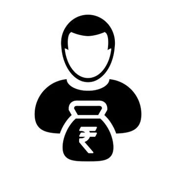Indian Rupee Sign Icon Vector Person Male Avatar Symbol With Money Bag Stock Illustration
