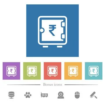 Indian Rupee strong box flat white icons in square backgrounds Stock Illustration